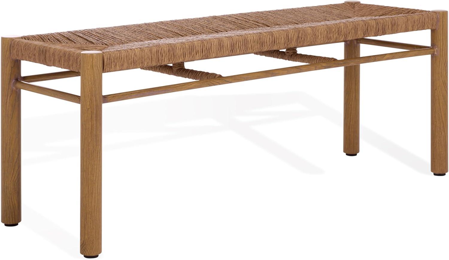 image:imageSAFAVIEH Couture Outdoor Patio Furniture Collection Romona Tropical Bench Natural Brown Rectangular with Woven Seat Fully Assembled CPT4002ANatural