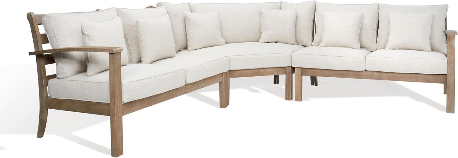 image:imageSAFAVIEH Couture Outdoor Patio Furniture Collection Rosabecca Natural amp Beige Solid Wood Sectional Sofa Modern Outdoor Corner Couch DUP1000BNaturalBeige
