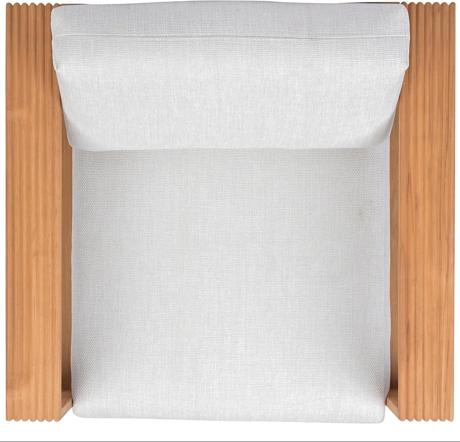 image:imageSAFAVIEH Couture Outdoor Patio Furniture Collection Saint Lucia Natural Teak Wood Patio Chair with White Cushions Reeded Outdoor Accent Chair CPT1072ANaturalWhite