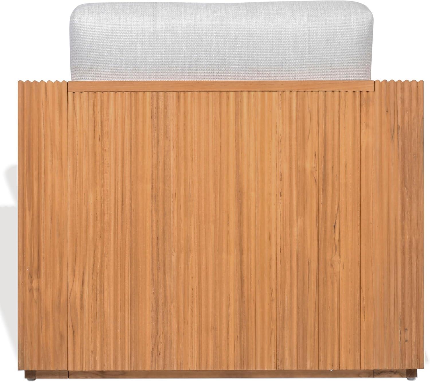 image:imageSAFAVIEH Couture Outdoor Patio Furniture Collection Saint Lucia Natural Teak Wood Patio Chair with White Cushions Reeded Outdoor Accent Chair CPT1072ANaturalWhite
