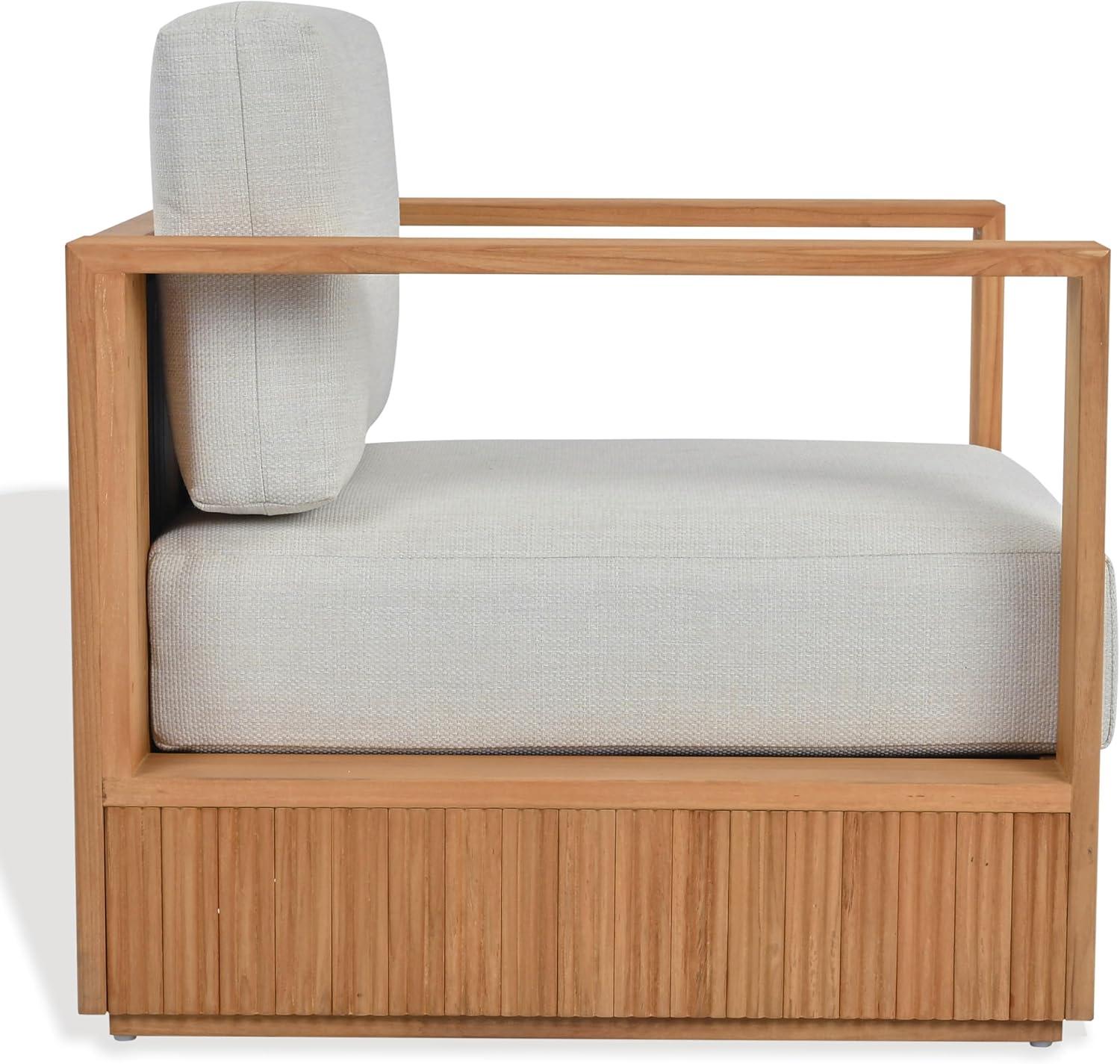 image:imageSAFAVIEH Couture Outdoor Patio Furniture Collection Saint Lucia Natural Teak Wood Patio Chair with White Cushions Reeded Outdoor Accent Chair CPT1072ANaturalWhite
