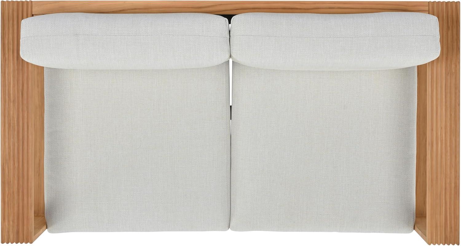 image:imageSAFAVIEH Couture Outdoor Patio Furniture Collection Saint Lucia Natural Teak Wood Patio Loveseat with White Cushions Reeded Outdoor Loveseat CPT1073ANaturalWhite