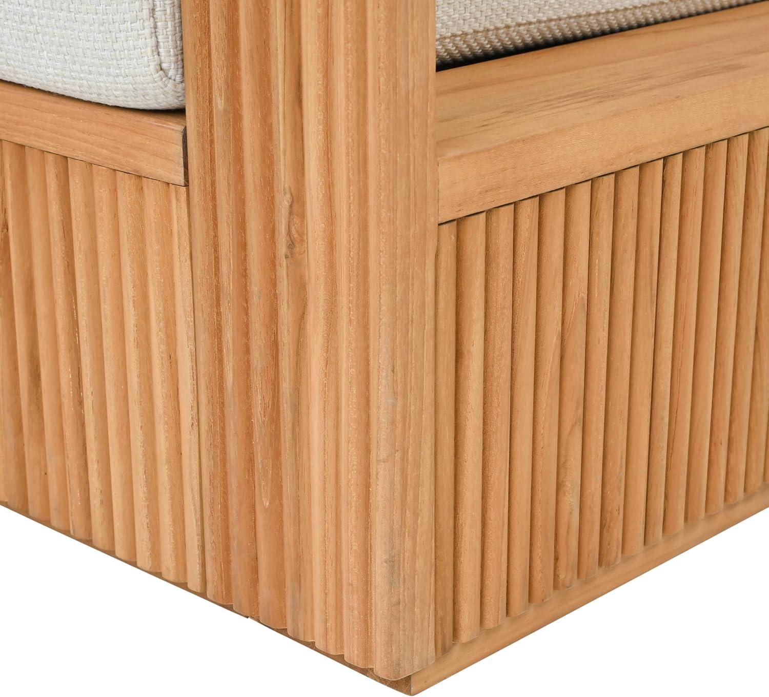 image:imageSAFAVIEH Couture Outdoor Patio Furniture Collection Saint Lucia Natural Teak Wood Patio Loveseat with White Cushions Reeded Outdoor Loveseat CPT1073ANaturalWhite