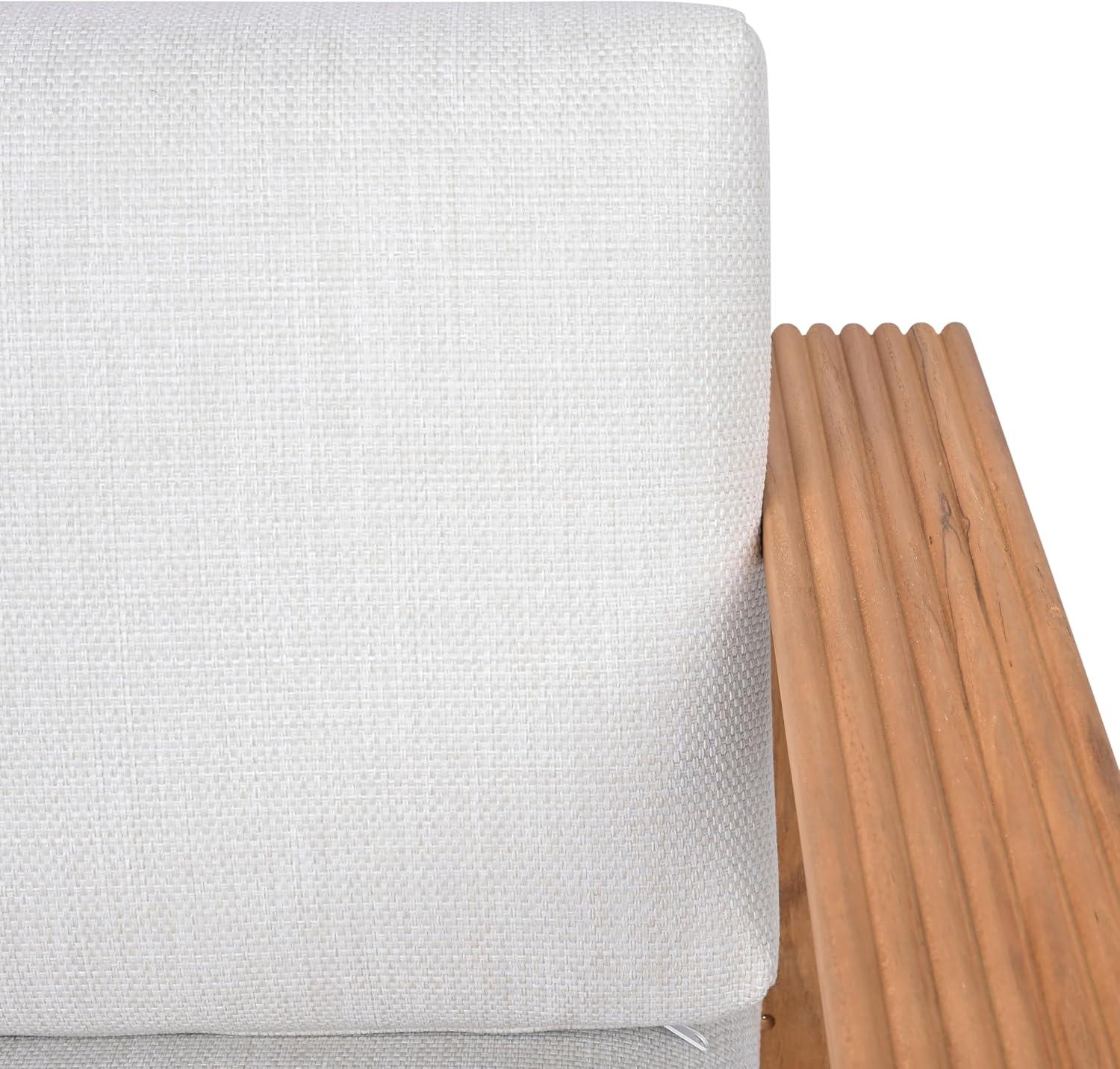 image:imageSAFAVIEH Couture Outdoor Patio Furniture Collection Saint Lucia Natural Teak Wood Patio Loveseat with White Cushions Reeded Outdoor Loveseat CPT1073ANaturalWhite