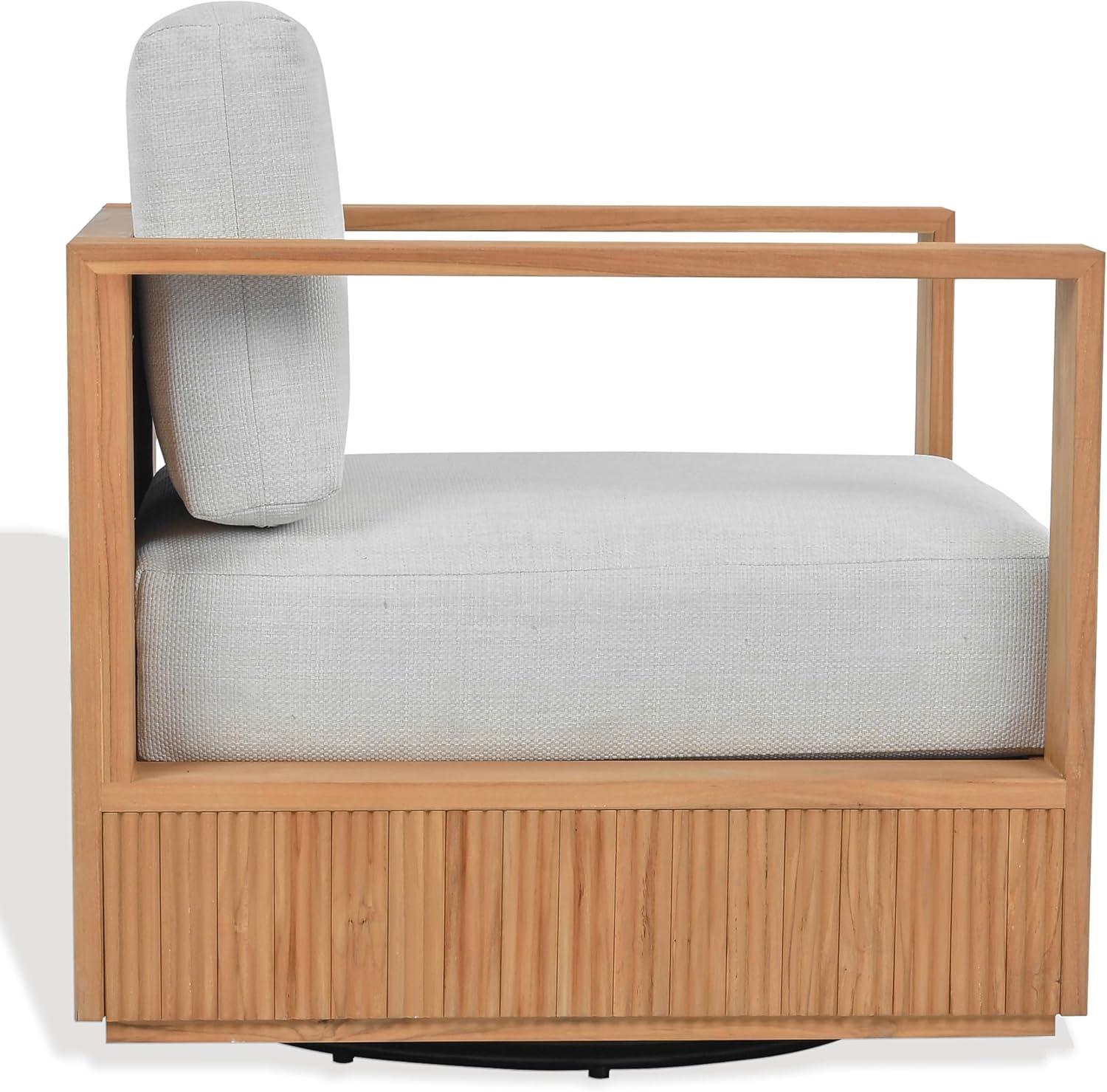 image:imageSAFAVIEH Couture Outdoor Patio Furniture Collection Saint Lucia Natural Teak Wood Swivel Patio Chair with Cushions Reeded Outdoor Accent Chair 360Degree Swivel Base CPT1071ANaturalWhite