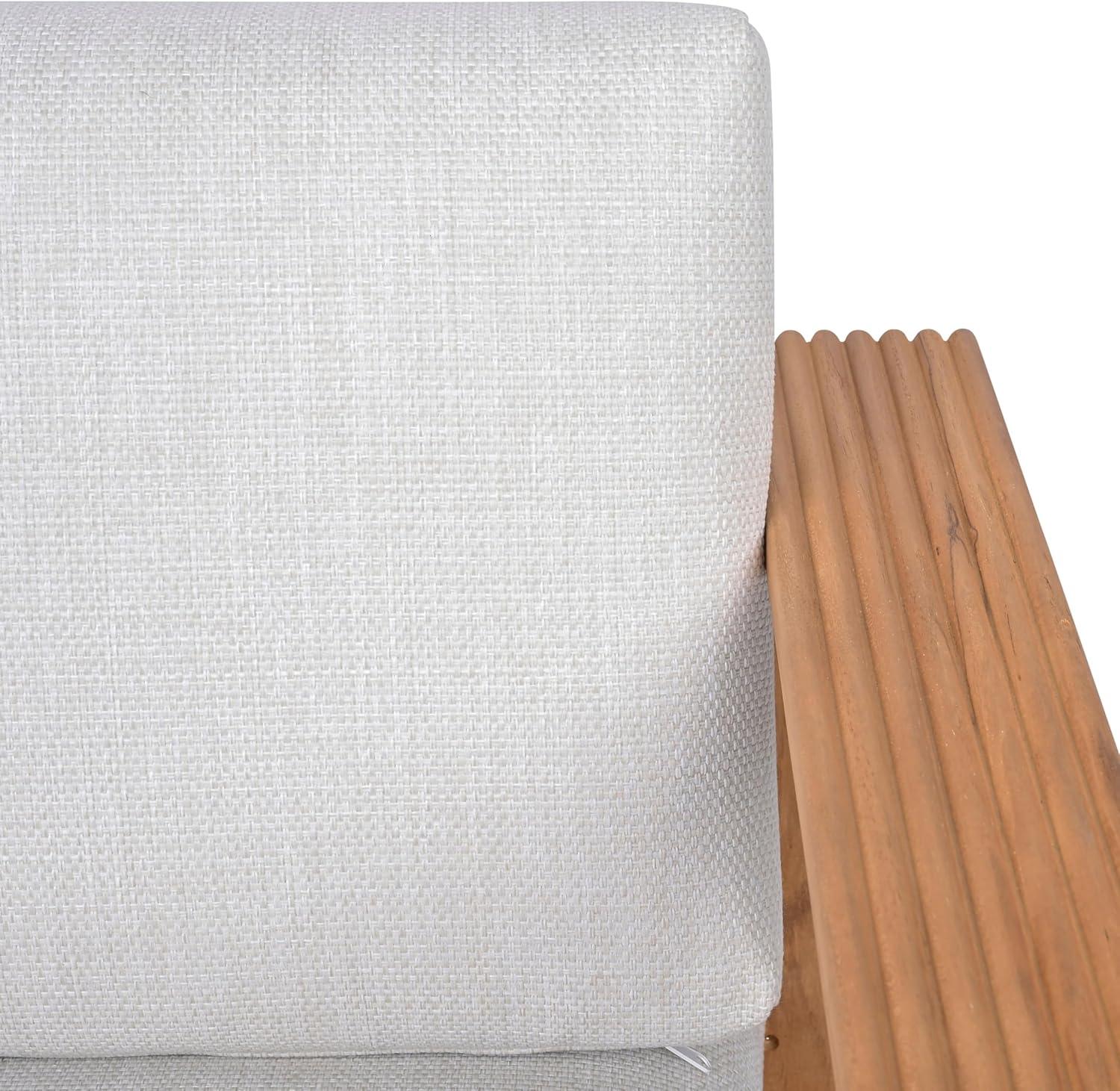 image:imageSAFAVIEH Couture Outdoor Patio Furniture Collection Saint Lucia Natural Teak Wood Swivel Patio Chair with Cushions Reeded Outdoor Accent Chair 360Degree Swivel Base CPT1071ANaturalWhite