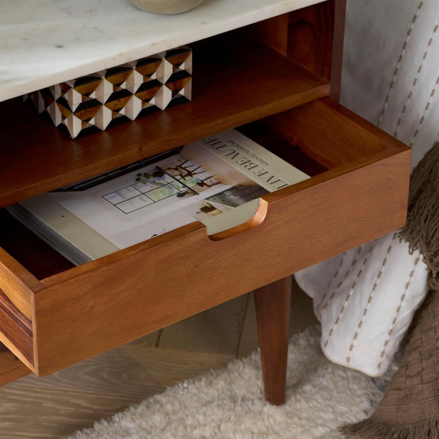 image:imageSAFAVIEH Home Collection Alexi 2Drawer Nightstand Table with White Marble Top Brown MidCentury Bedside Storage Fully Assembled NST3701AWhite MarbleBrown