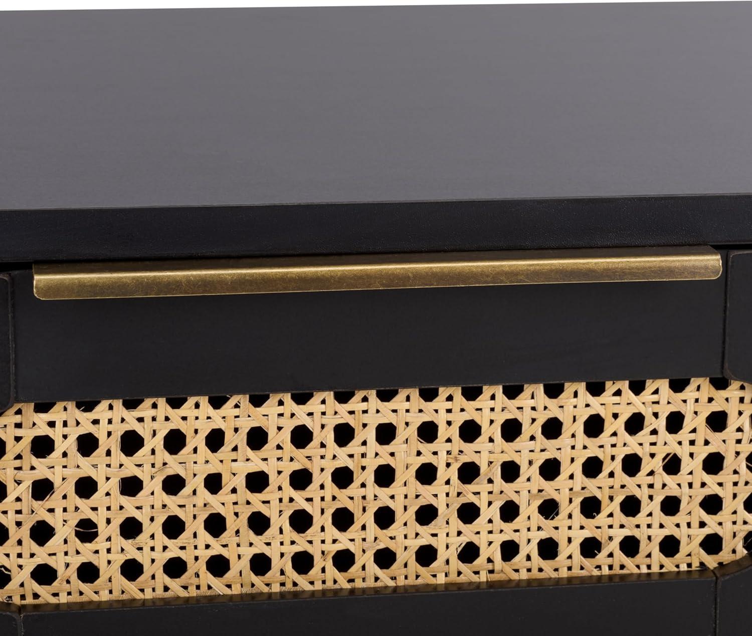 image:imageSAFAVIEH Home Collection Brey Walnut amp Brass 2Drawer Nightstand MidCentury Cane Accent Bedside Table NST3107ABlackBrass