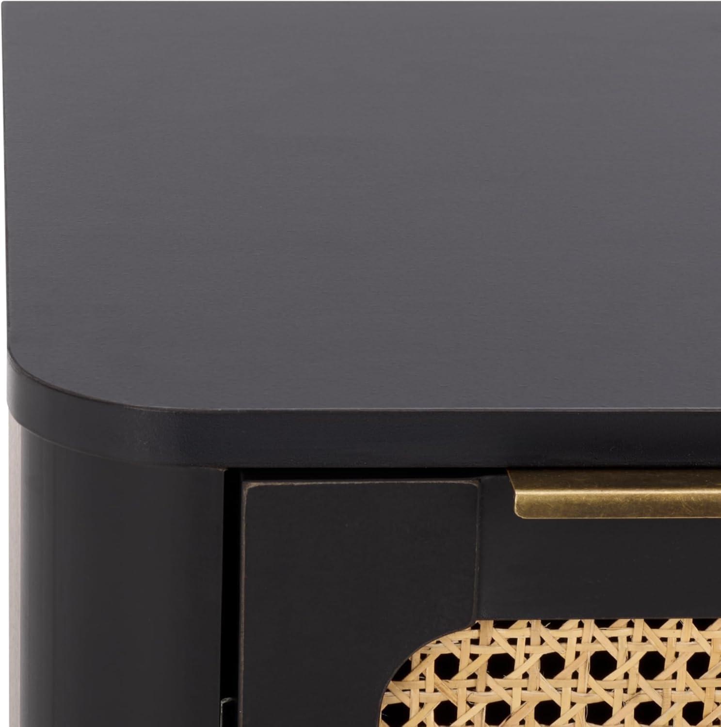 image:imageSAFAVIEH Home Collection Brey Walnut amp Brass 2Drawer Nightstand MidCentury Cane Accent Bedside Table NST3107ABlackBrass