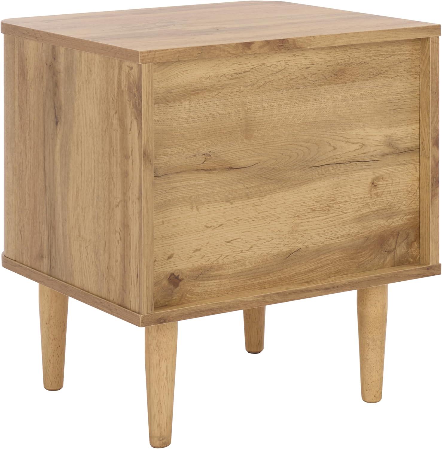 image:imageSAFAVIEH Home Collection Brey Walnut amp Brass 2Drawer Nightstand MidCentury Cane Accent Bedside Table NST3107AOakBrass