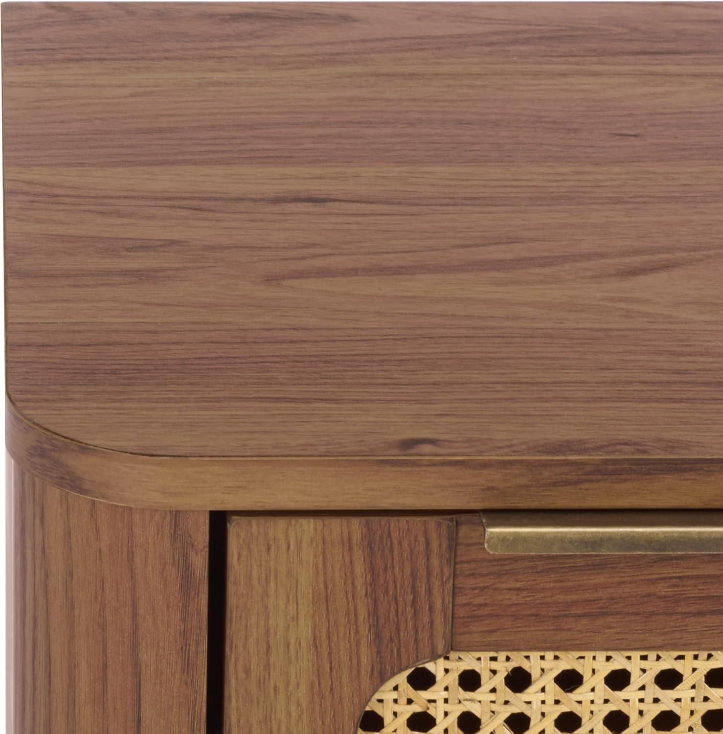 image:imageSAFAVIEH Home Collection Brey Walnut amp Brass 2Drawer Nightstand MidCentury Cane Accent Bedside Table NST3107AWalnutBrass
