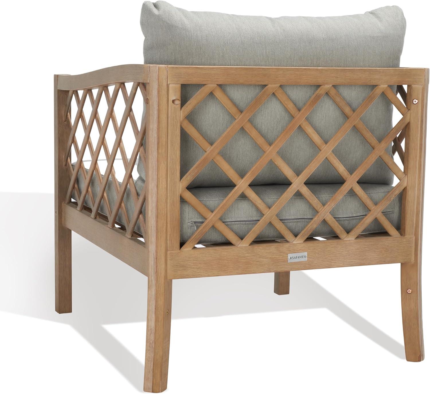 image:imageSAFAVIEH Outdoor Couture Collection Fiji Dark Brown Solid WoodBeige Cushion Trellis Pattern Patio Chair CPT1036A