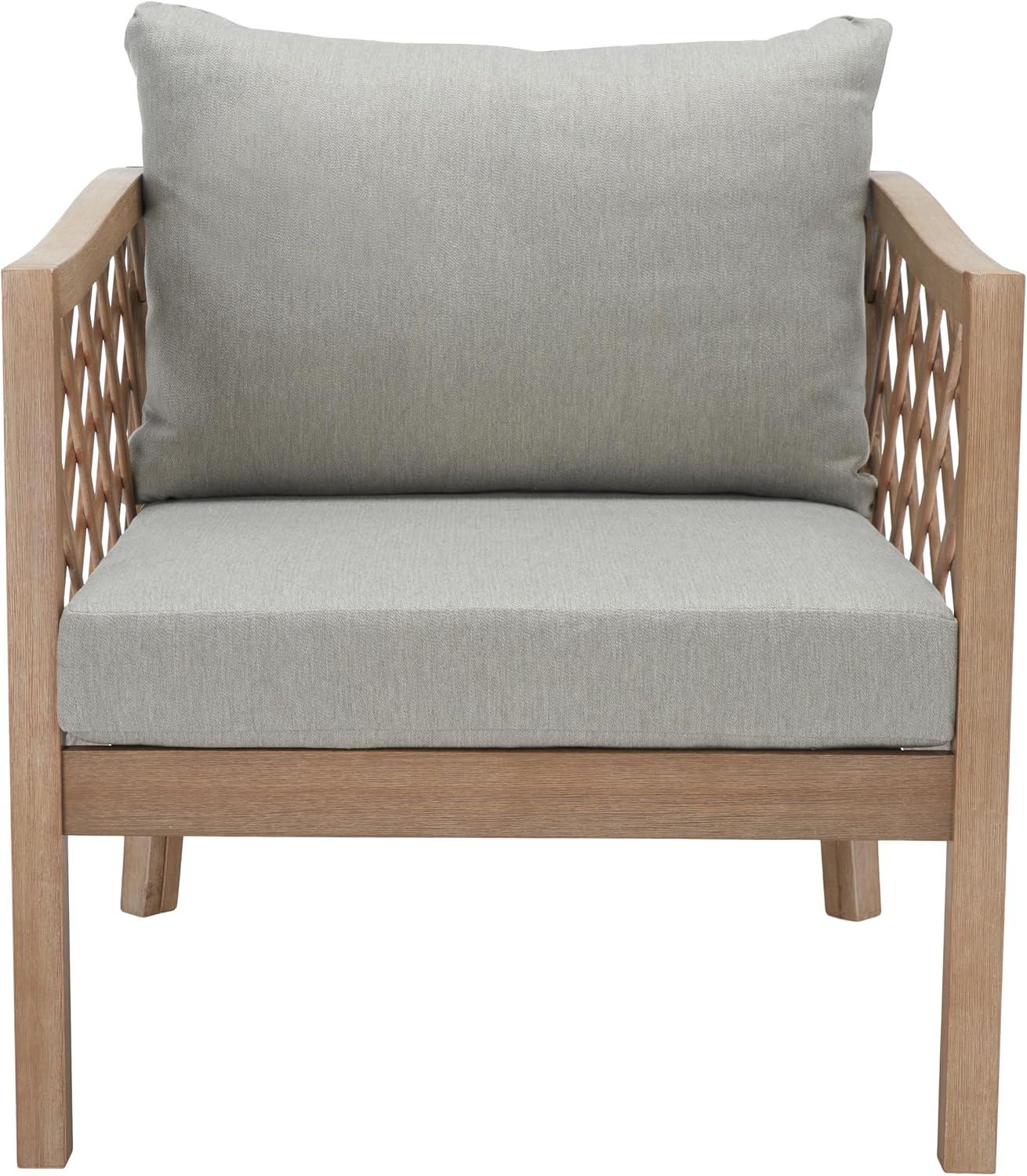 image:imageSAFAVIEH Outdoor Couture Collection Fiji Dark Brown Solid WoodBeige Cushion Trellis Pattern Patio Chair CPT1036A