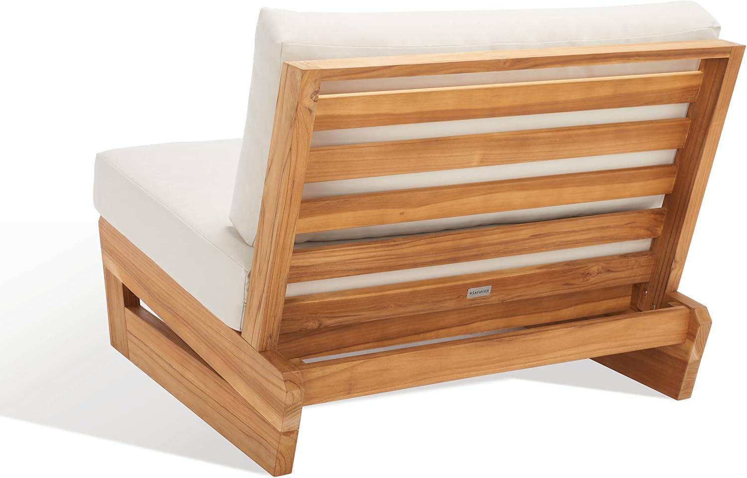 image:imageSAFAVIEH Outdoor Couture Collection Julianne Natural Solid Teak WoodBeige Cushion Patio Chair CPT1031ANaturalBeige