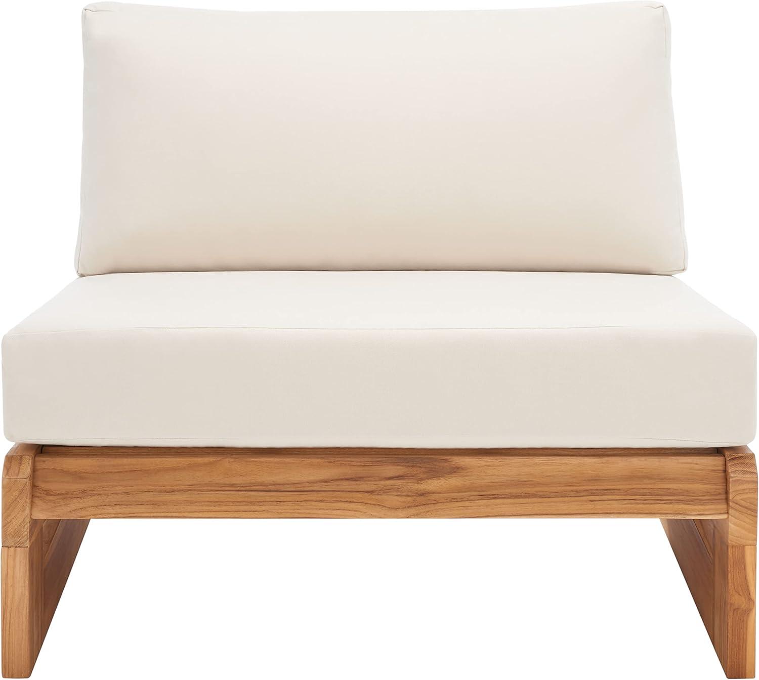 image:imageSAFAVIEH Outdoor Couture Collection Julianne Natural Solid Teak WoodBeige Cushion Patio Chair CPT1031ANaturalBeige