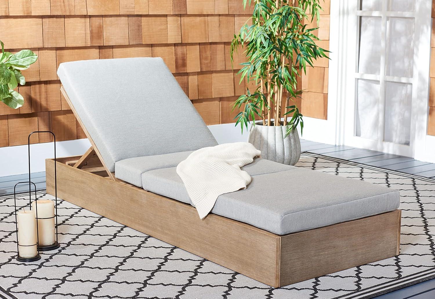 image:imageSAFAVIEH Outdoor Couture Collection Vincent Dark Brown Solid WoodBeige Cushion Chaise Lounge Chair with Storage CPT1043ABrownLight Grey