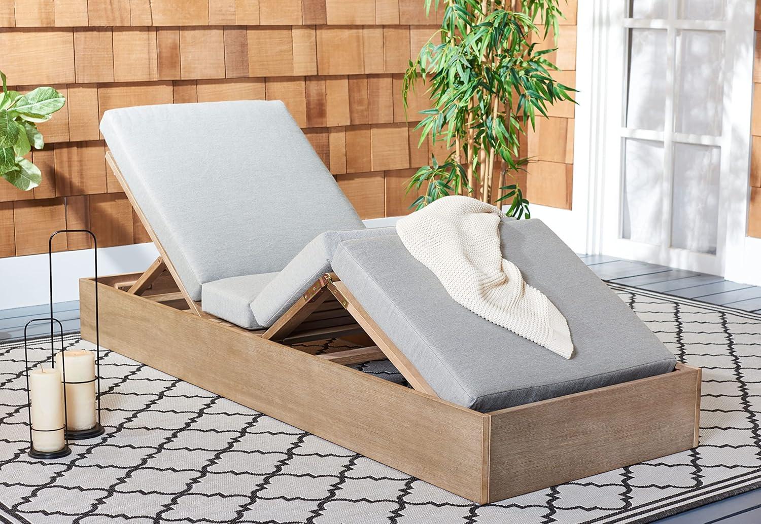 image:imageSAFAVIEH Outdoor Couture Collection Vincent Dark Brown Solid WoodBeige Cushion Chaise Lounge Chair with Storage CPT1043ABrownLight Grey
