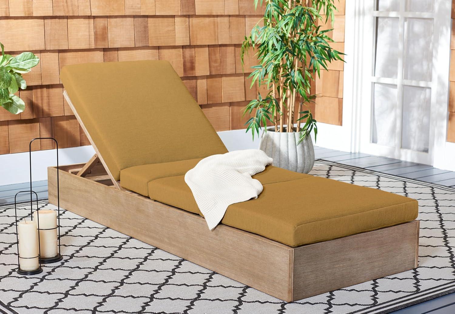 image:imageSAFAVIEH Outdoor Couture Collection Vincent Dark Brown Solid WoodBeige Cushion Chaise Lounge Chair with Storage CPT1043ANaturalBrown