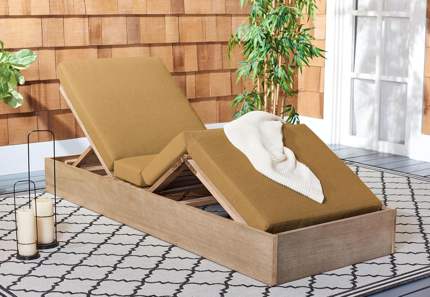 image:imageSAFAVIEH Outdoor Couture Collection Vincent Dark Brown Solid WoodBeige Cushion Chaise Lounge Chair with Storage CPT1043ANaturalBrown