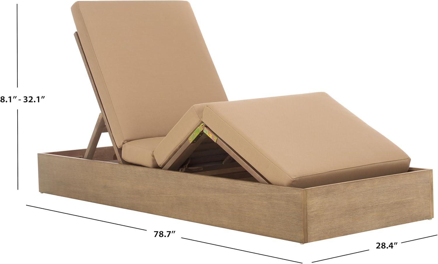 image:imageSAFAVIEH Outdoor Couture Collection Vincent Dark Brown Solid WoodBeige Cushion Chaise Lounge Chair with Storage CPT1043ANaturalBrown