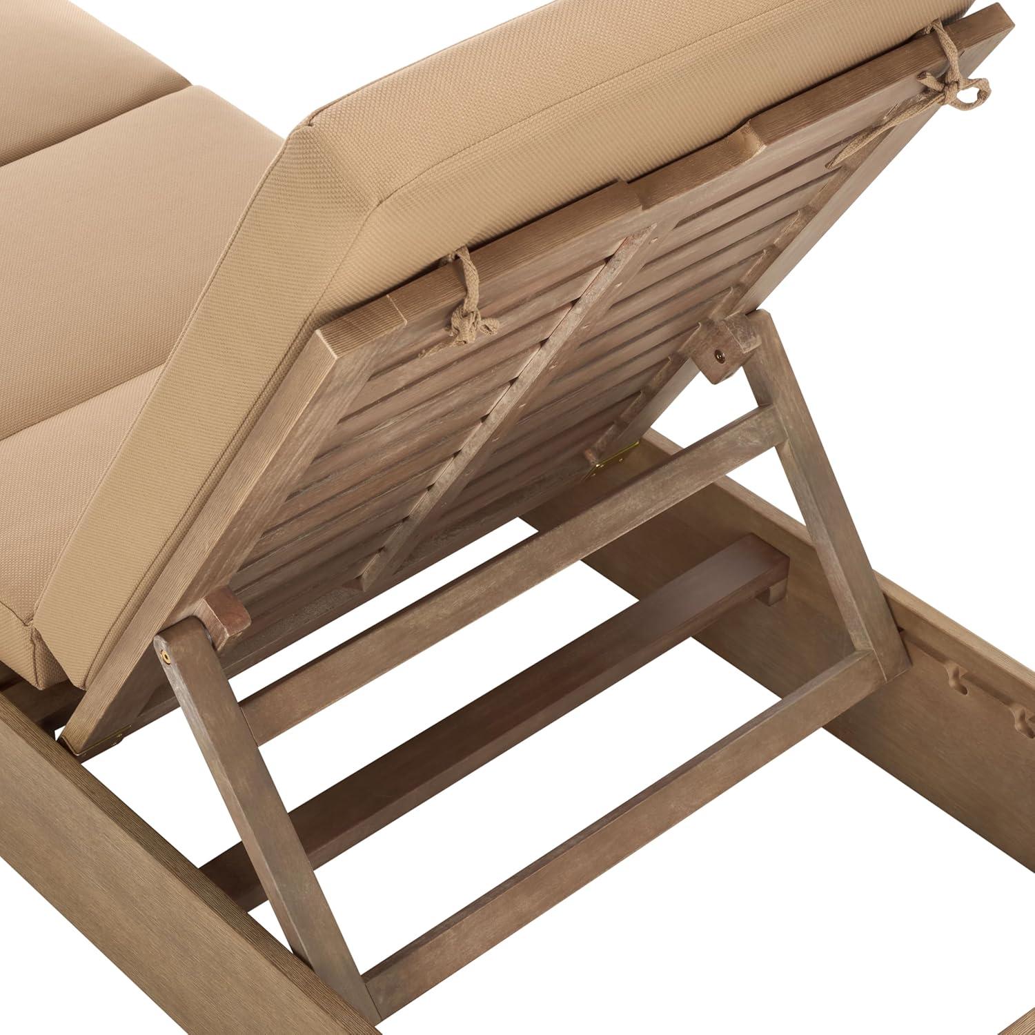 image:imageSAFAVIEH Outdoor Couture Collection Vincent Dark Brown Solid WoodBeige Cushion Chaise Lounge Chair with Storage CPT1043ANaturalBrown