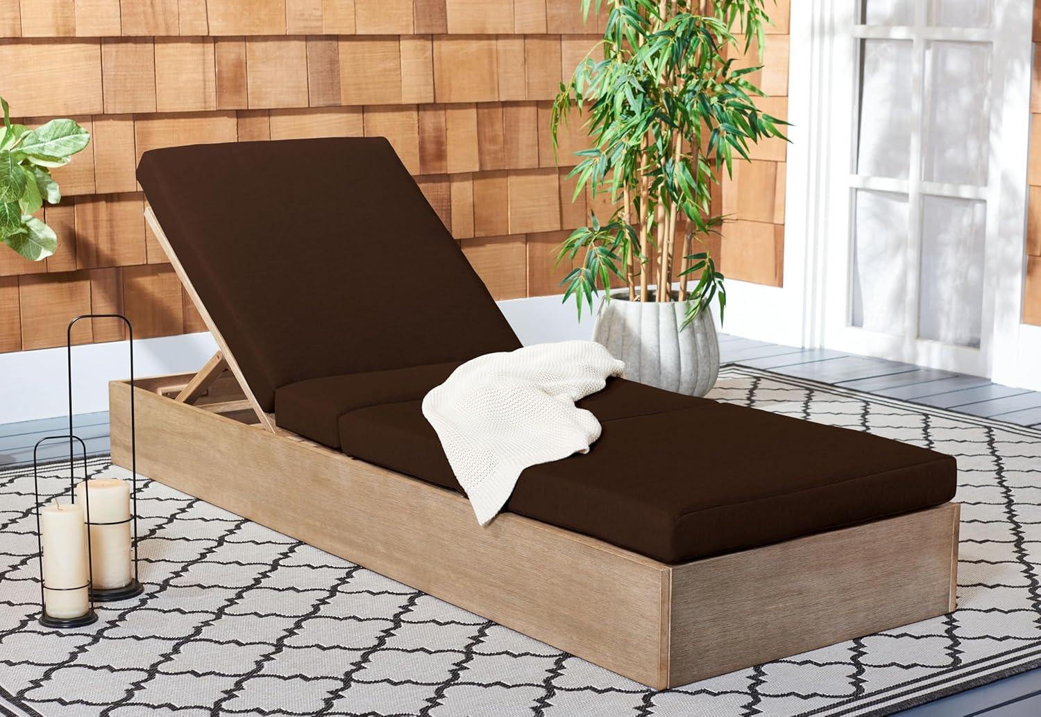 image:imageSAFAVIEH Outdoor Couture Collection Vincent Dark Brown Solid WoodBeige Cushion Chaise Lounge Chair with Storage CPT1043ANaturalDark Brown