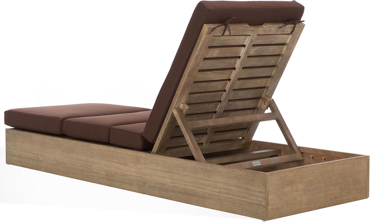 image:imageSAFAVIEH Outdoor Couture Collection Vincent Dark Brown Solid WoodBeige Cushion Chaise Lounge Chair with Storage CPT1043ANaturalDark Brown