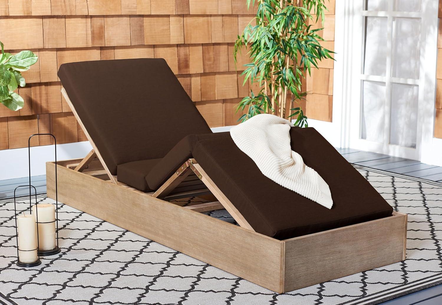 image:imageSAFAVIEH Outdoor Couture Collection Vincent Dark Brown Solid WoodBeige Cushion Chaise Lounge Chair with Storage CPT1043ANaturalDark Brown
