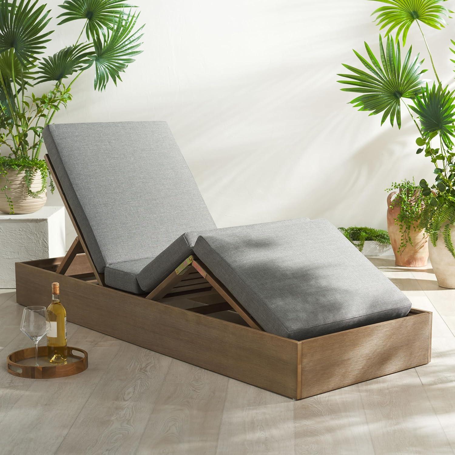 image:imageSAFAVIEH Outdoor Couture Collection Vincent Dark Brown Solid WoodBeige Cushion Chaise Lounge Chair with Storage CPT1043ANaturalDark Grey