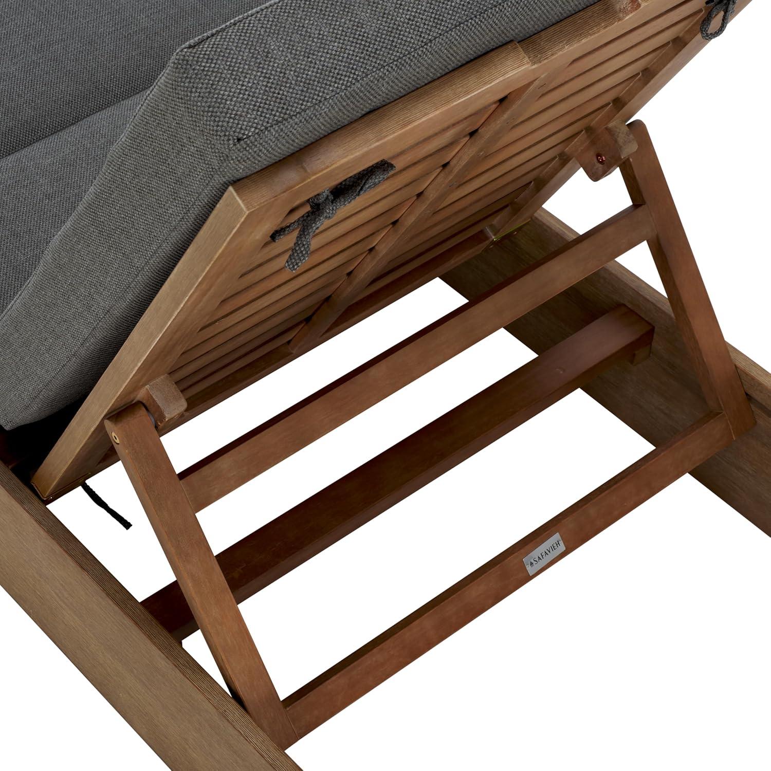 image:imageSAFAVIEH Outdoor Couture Collection Vincent Dark Brown Solid WoodBeige Cushion Chaise Lounge Chair with Storage CPT1043ANaturalDark Grey