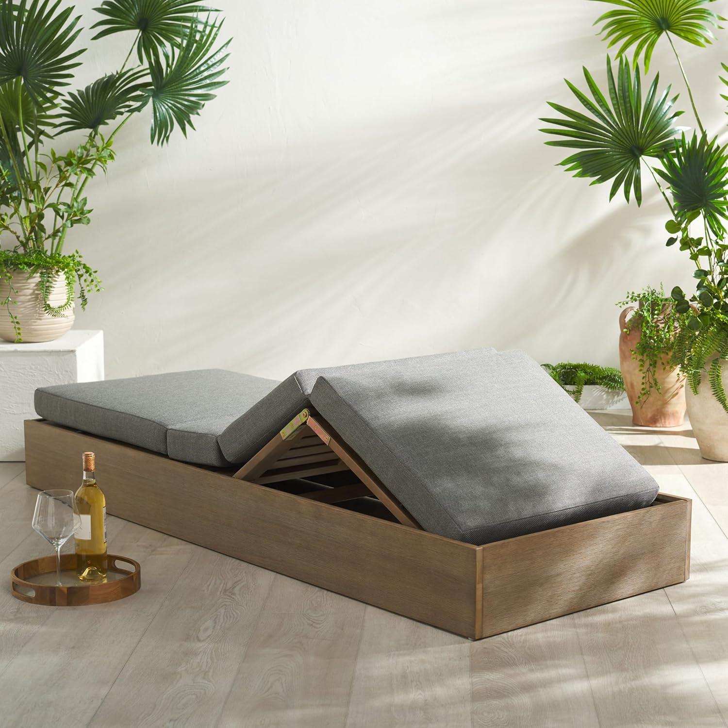 image:imageSAFAVIEH Outdoor Couture Collection Vincent Dark Brown Solid WoodBeige Cushion Chaise Lounge Chair with Storage CPT1043ANaturalDark Grey