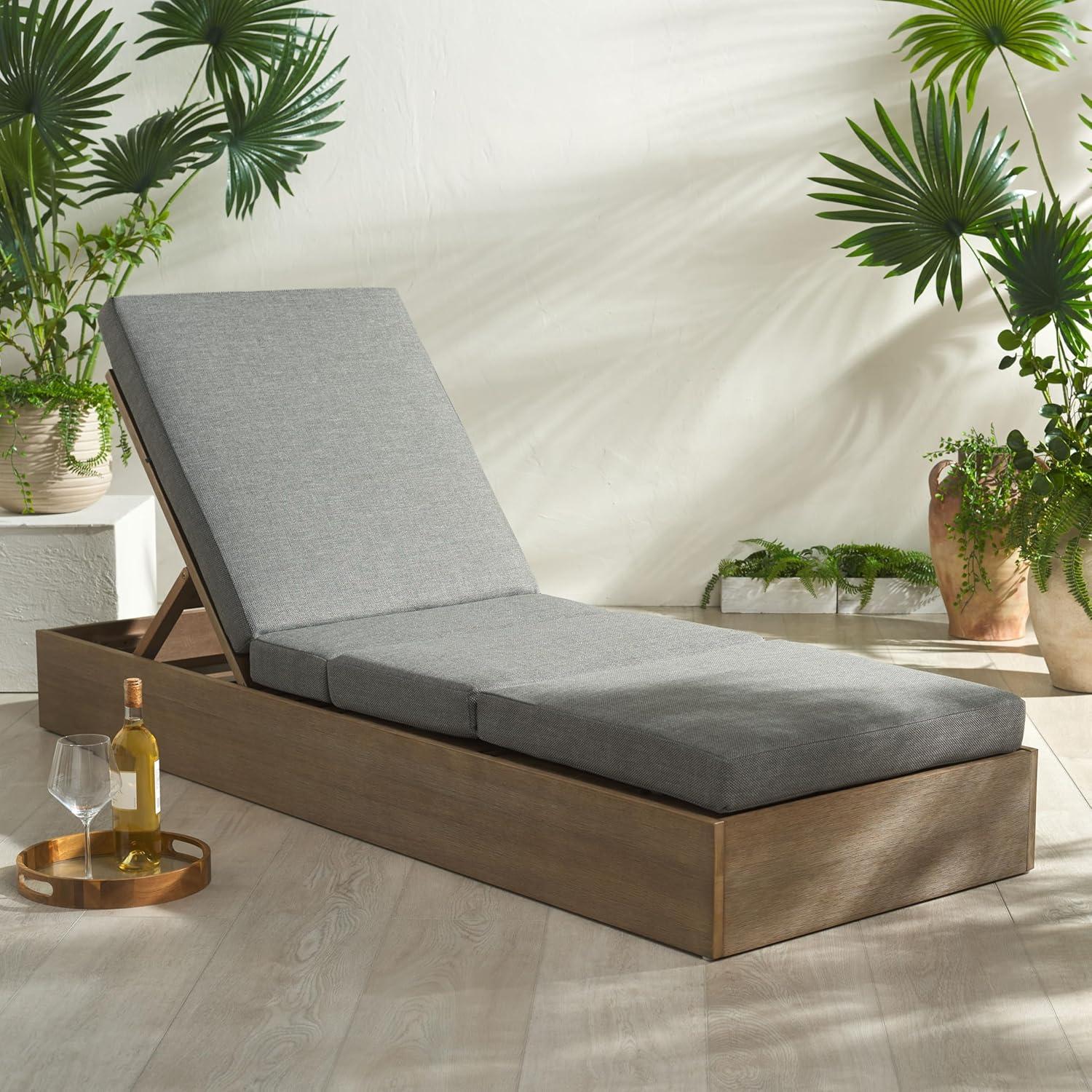 image:imageSAFAVIEH Outdoor Couture Collection Vincent Dark Brown Solid WoodBeige Cushion Chaise Lounge Chair with Storage CPT1043ANaturalDark Grey