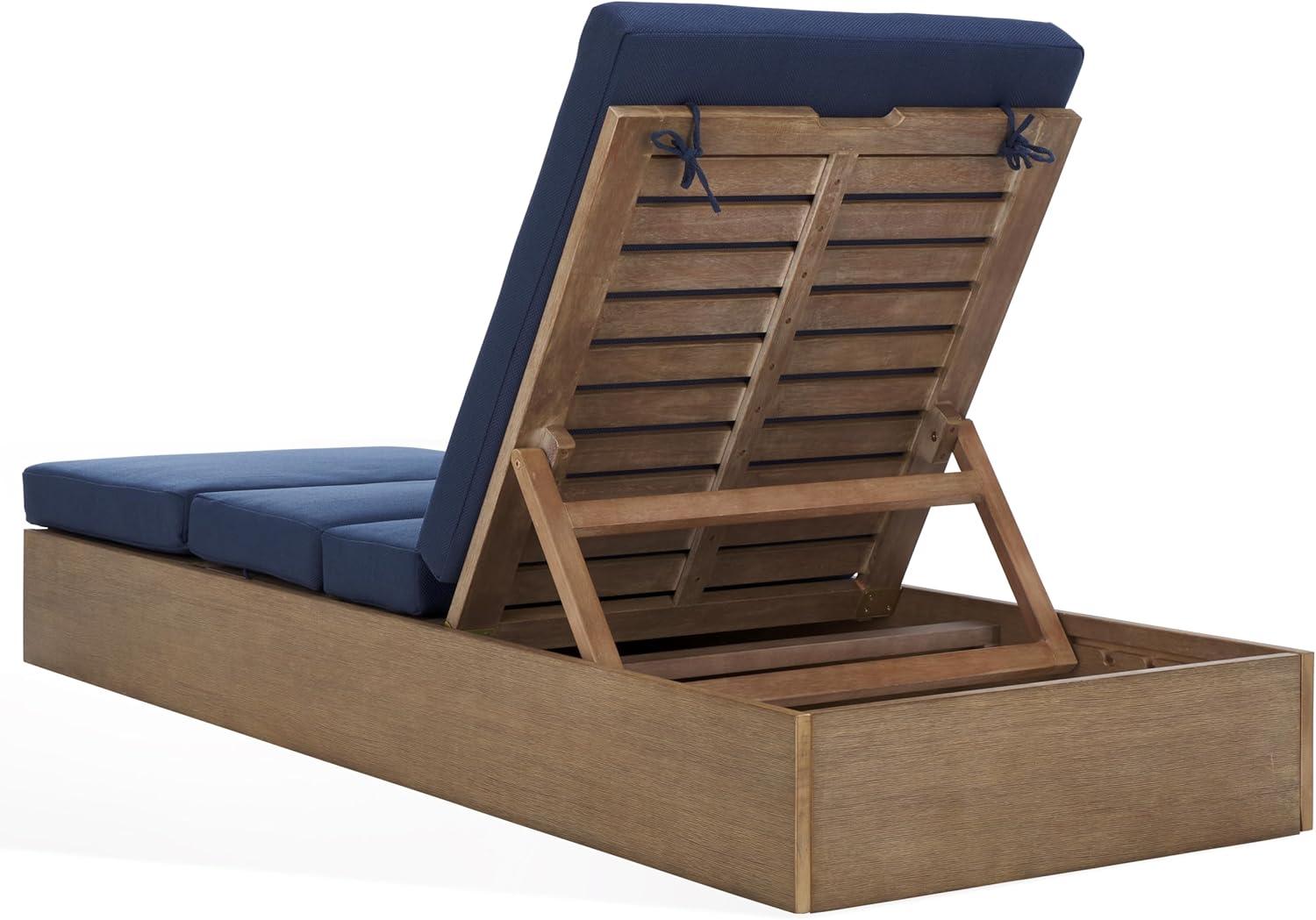 image:imageSAFAVIEH Outdoor Couture Collection Vincent Dark Brown Solid WoodBeige Cushion Chaise Lounge Chair with Storage CPT1043ANaturalNavy