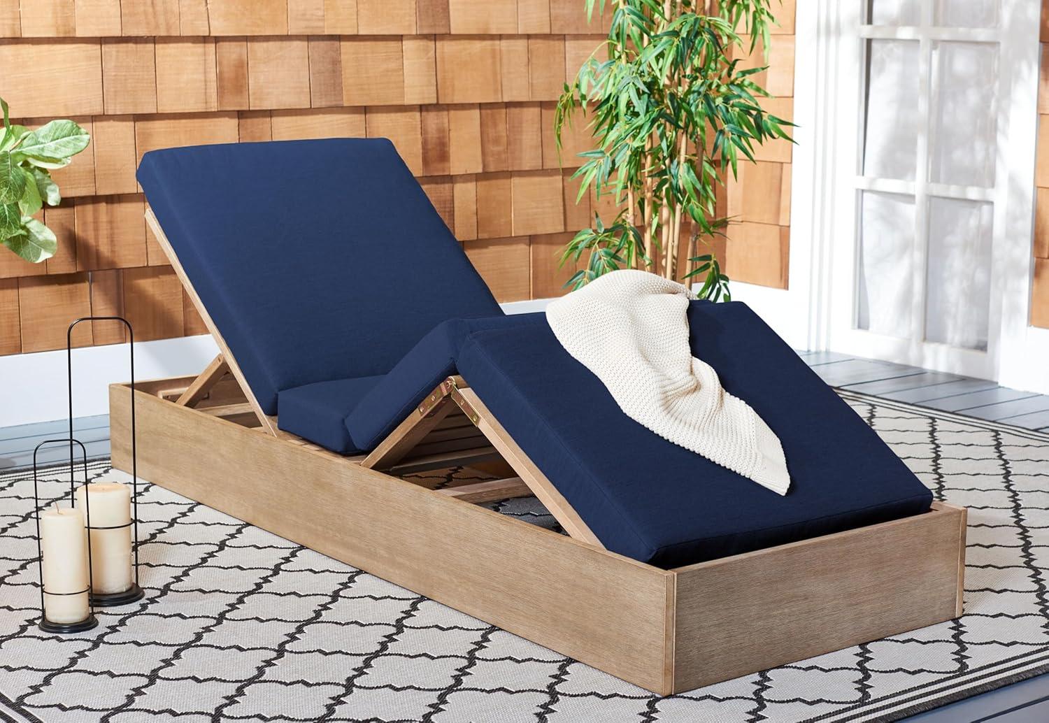image:imageSAFAVIEH Outdoor Couture Collection Vincent Dark Brown Solid WoodBeige Cushion Chaise Lounge Chair with Storage CPT1043ANaturalNavy