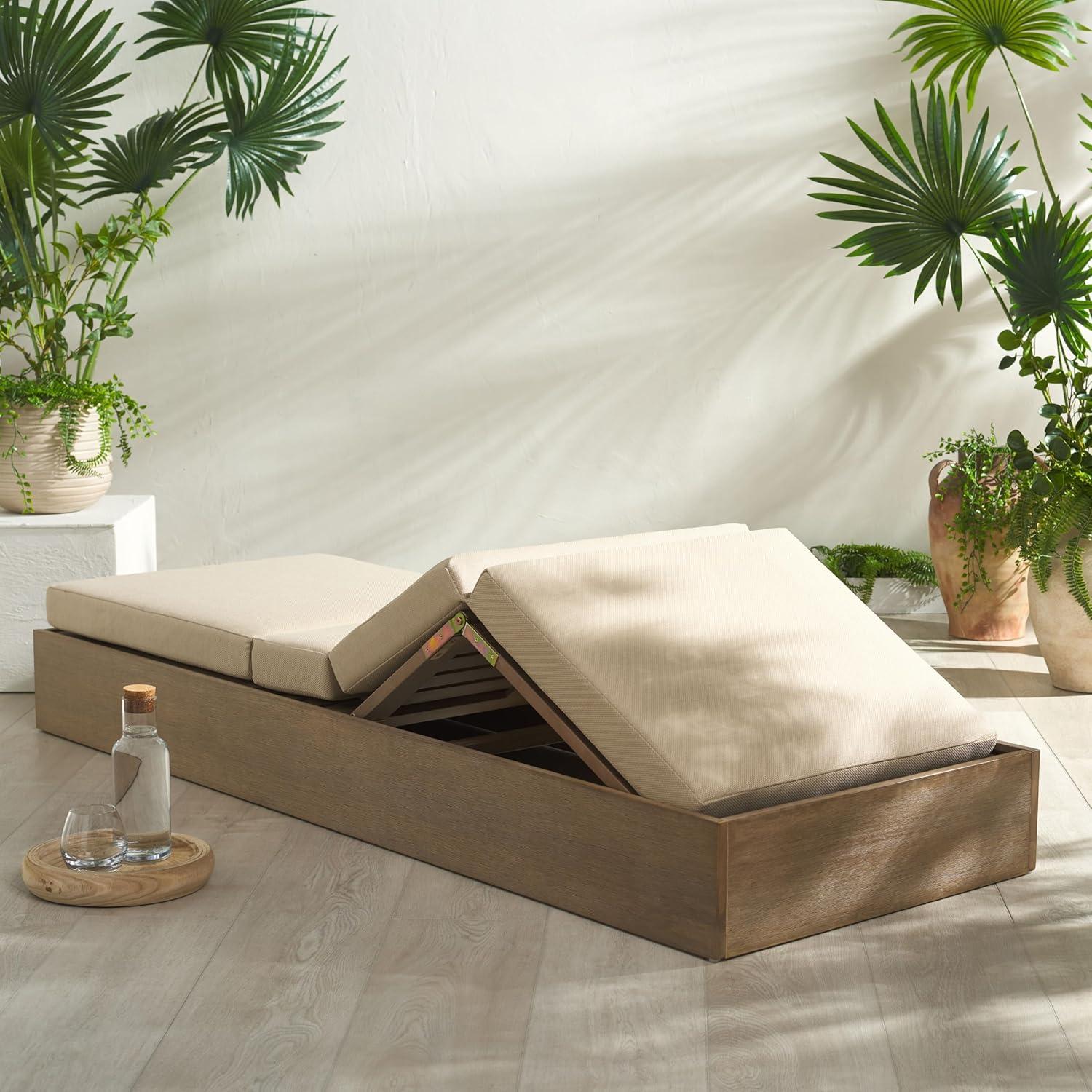 image:imageSAFAVIEH Outdoor Couture Collection Vincent Dark Brown Solid WoodBeige Cushion Chaise Lounge Chair with Storage CPT1043ANaturalTan