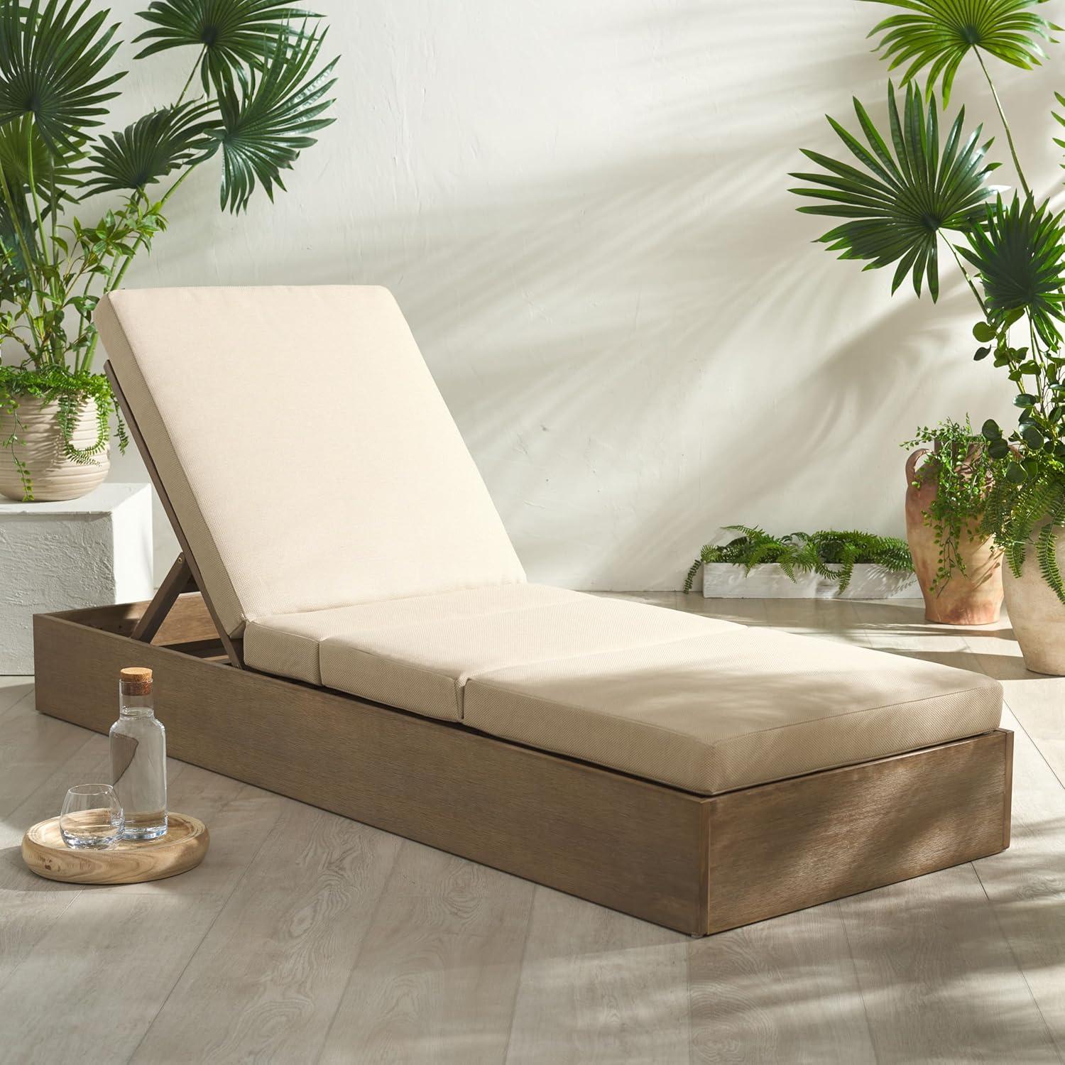 image:imageSAFAVIEH Outdoor Couture Collection Vincent Dark Brown Solid WoodBeige Cushion Chaise Lounge Chair with Storage CPT1043ANaturalTan