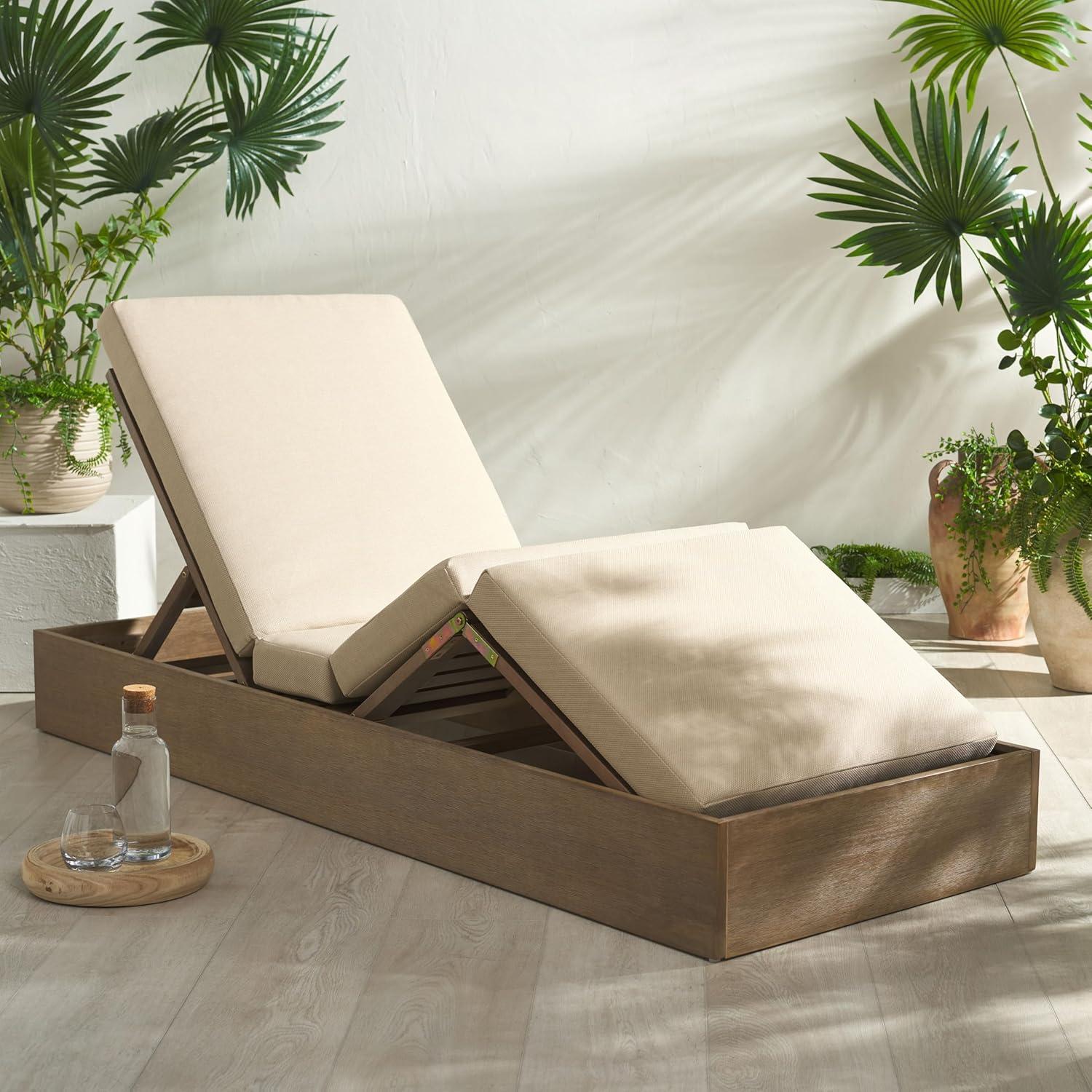 image:imageSAFAVIEH Outdoor Couture Collection Vincent Dark Brown Solid WoodBeige Cushion Chaise Lounge Chair with Storage CPT1043ANaturalTan