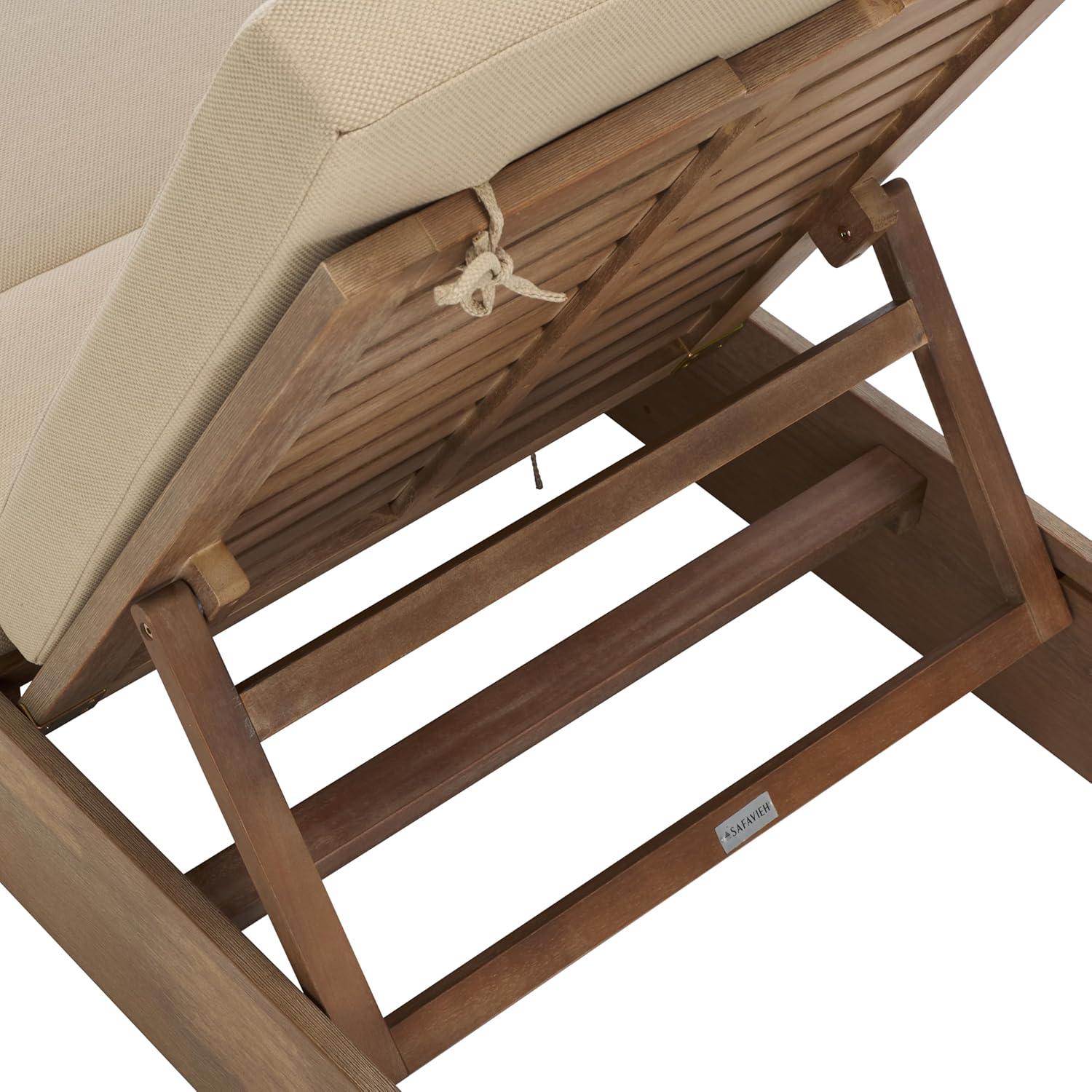 image:imageSAFAVIEH Outdoor Couture Collection Vincent Dark Brown Solid WoodBeige Cushion Chaise Lounge Chair with Storage CPT1043ANaturalTan