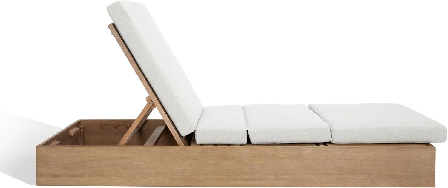image:imageSAFAVIEH Outdoor Couture Collection Vincent Dark Brown Solid WoodBeige Cushion Chaise Lounge Chair with Storage CPT1043ANaturalWhite