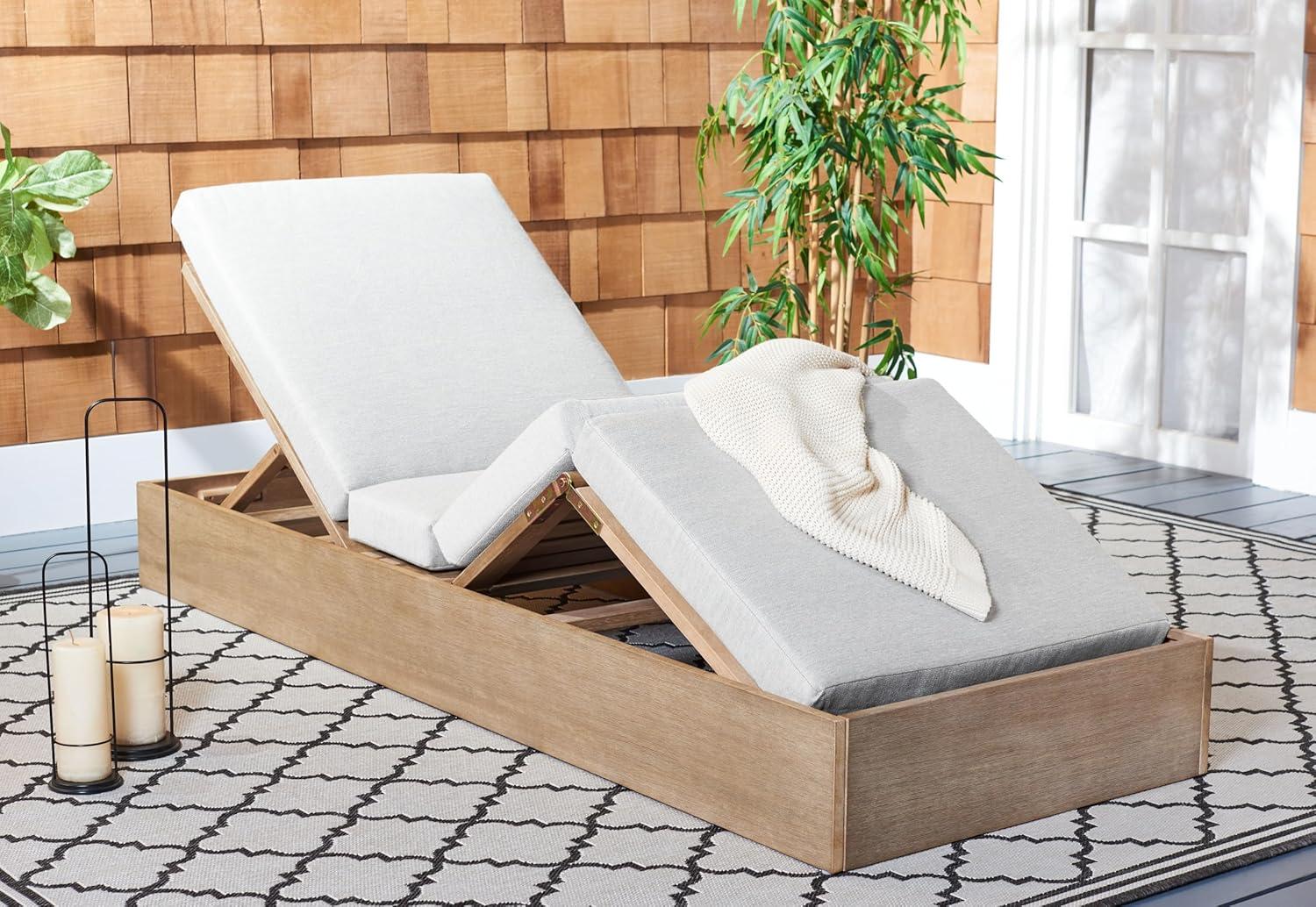 image:imageSAFAVIEH Outdoor Couture Collection Vincent Dark Brown Solid WoodBeige Cushion Chaise Lounge Chair with Storage CPT1043ANaturalWhite