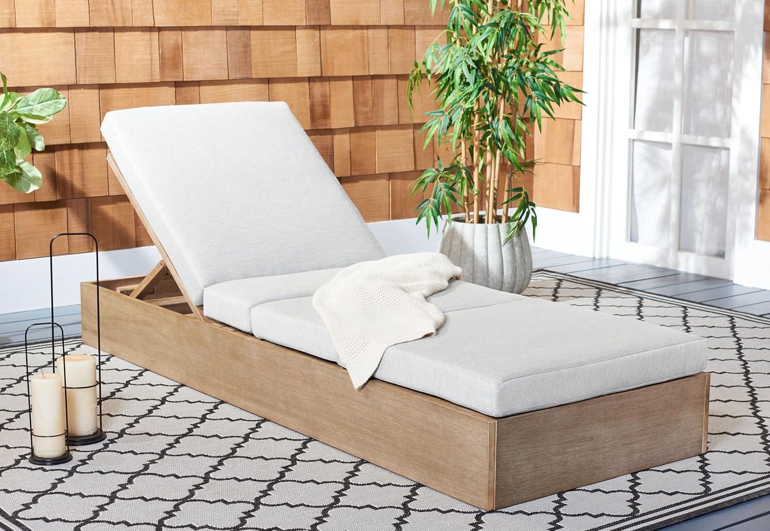 image:imageSAFAVIEH Outdoor Couture Collection Vincent Dark Brown Solid WoodBeige Cushion Chaise Lounge Chair with Storage CPT1043ANaturalWhite