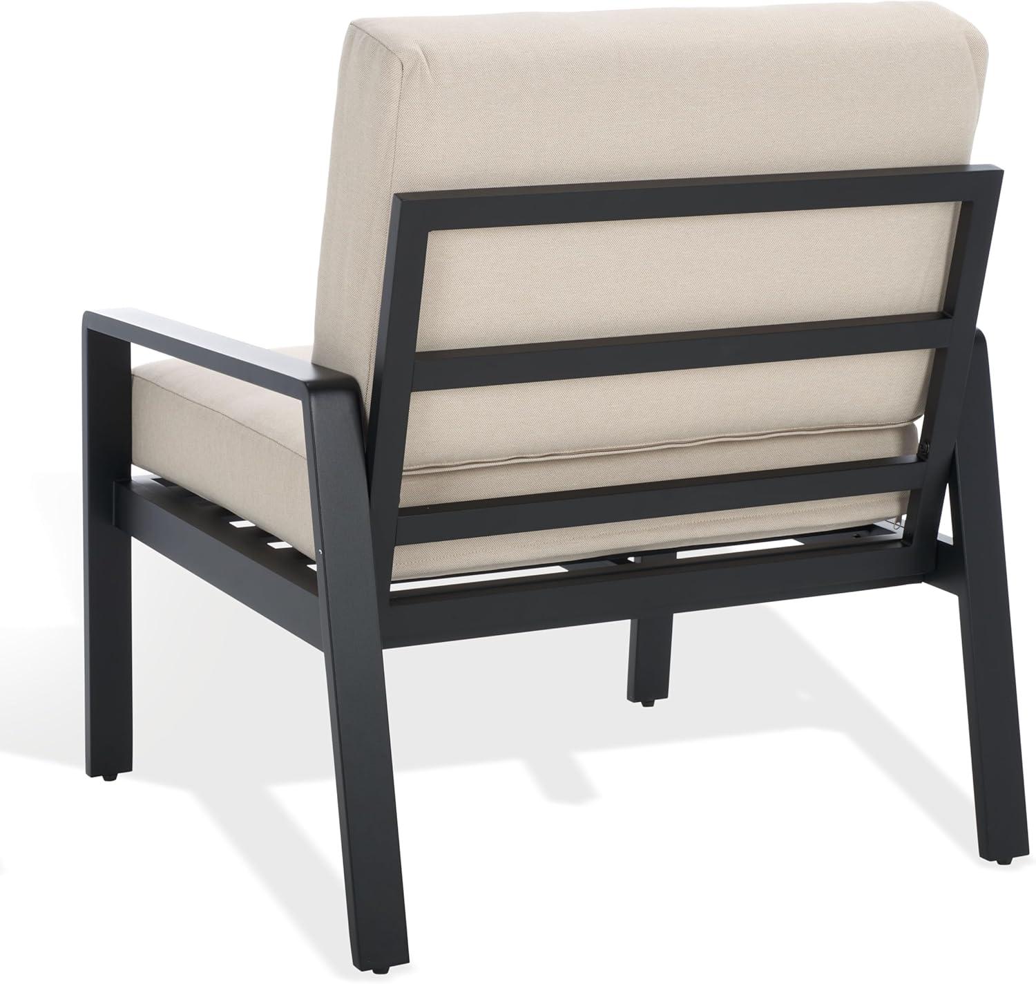 image:imageSAFAVIEH Outdoor Couture Patio Furniture Guam Black Aluminum amp Beige Armchair with CushionsBlackBeige