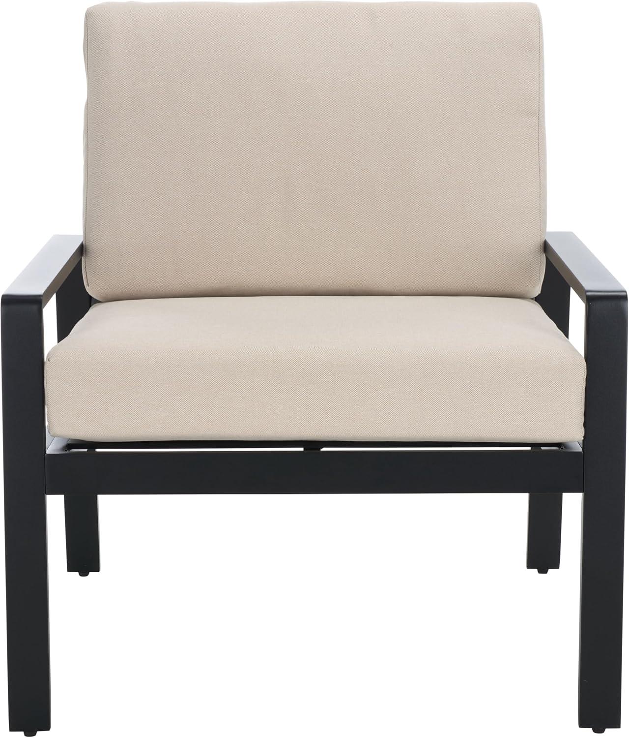 image:imageSAFAVIEH Outdoor Couture Patio Furniture Guam Black Aluminum amp Beige Armchair with CushionsBlackBeige
