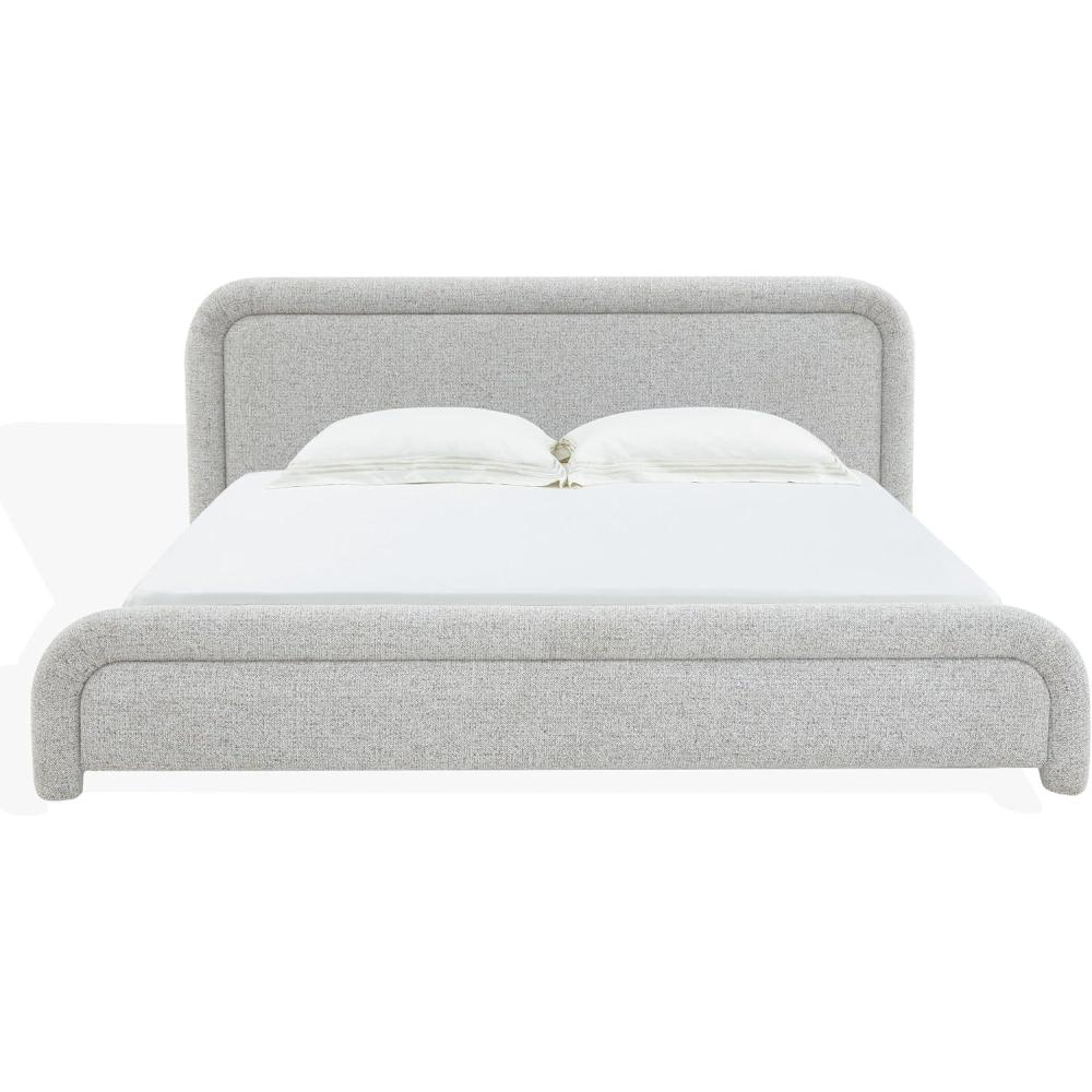 image:imageSAFAVIEH Couture Collection Adelle Cream Chenille Upholstered Queen Bed Rounded Modern Frame Design No Box Spring Needed SFV4874AQBrownWhite