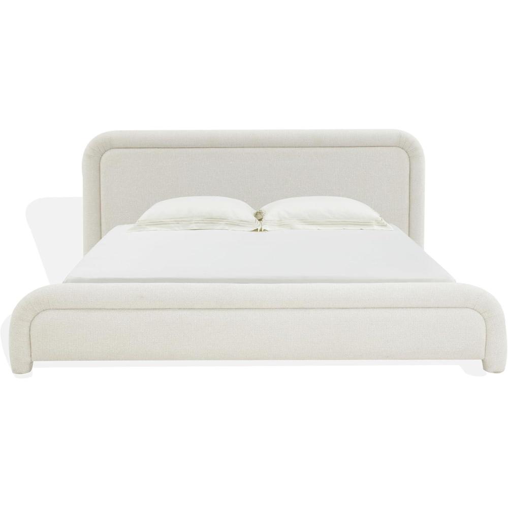 image:imageSAFAVIEH Couture Collection Adelle Cream Chenille Upholstered Queen Bed Rounded Modern Frame Design No Box Spring Needed SFV4874AQCreme