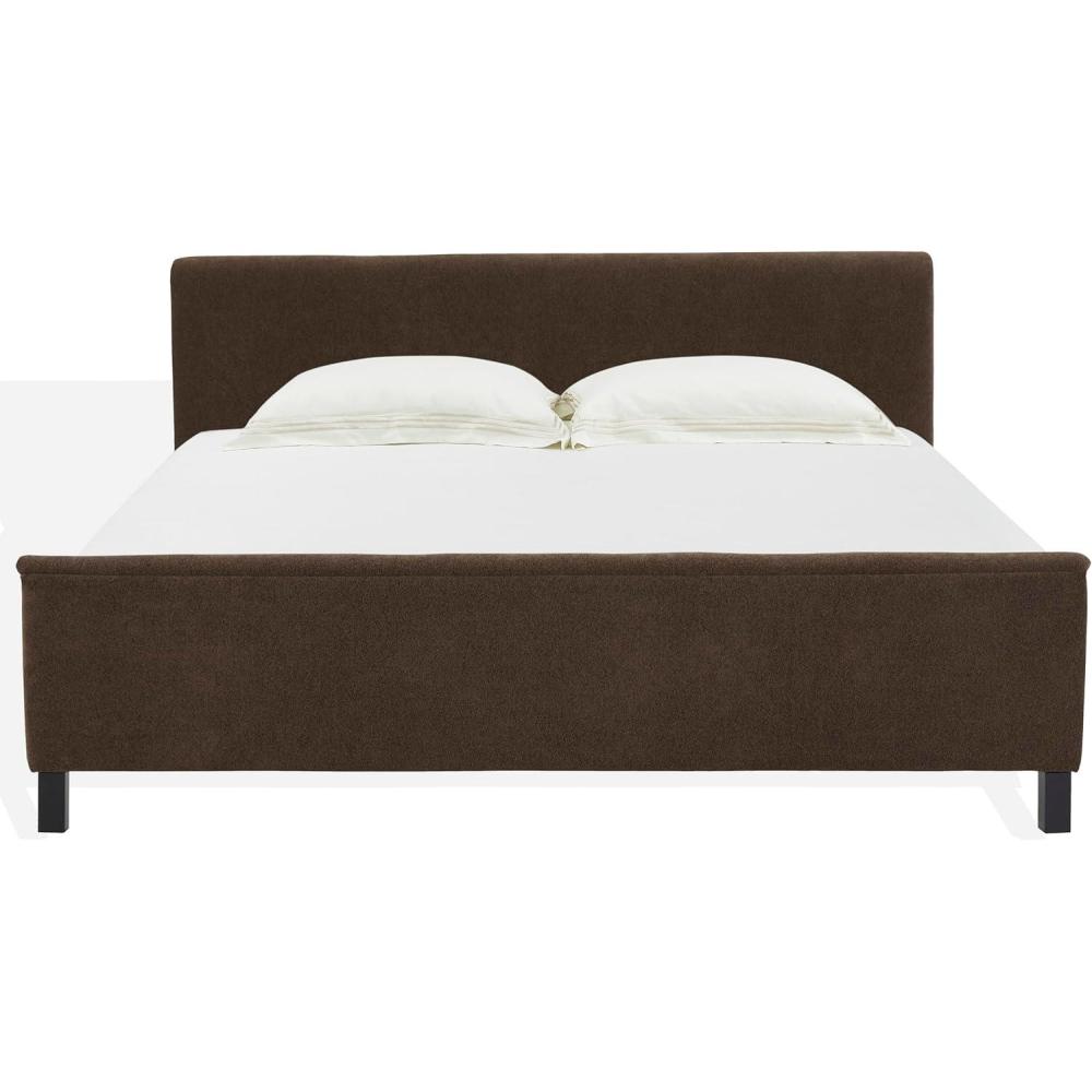 image:imageSAFAVIEH Couture Collection Finney Cream Upholstered Queen Bed Modern Minimalist Design No Box Spring Needed SFV4872AQDark Brown