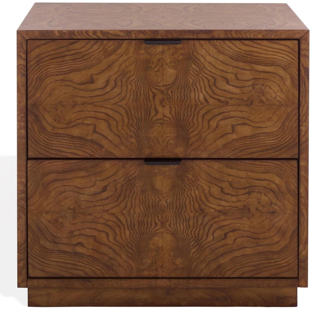 image:imageSAFAVIEH Couture Collection Frankie Walnut Brown Burl 2 Drawer Nightstand Modern Bedside Table with Storage Fully Assembled Bedroom Furniture SFV7724AWalnut Burl