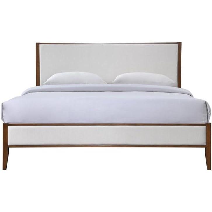 image:imageSAFAVIEH Couture Collection Giuliano Walnut Wood Frame Bed Ivory Fabric Upholstered Headboard RV King Size No Box Spring Needed SFV1804BKIvoryWalnut
