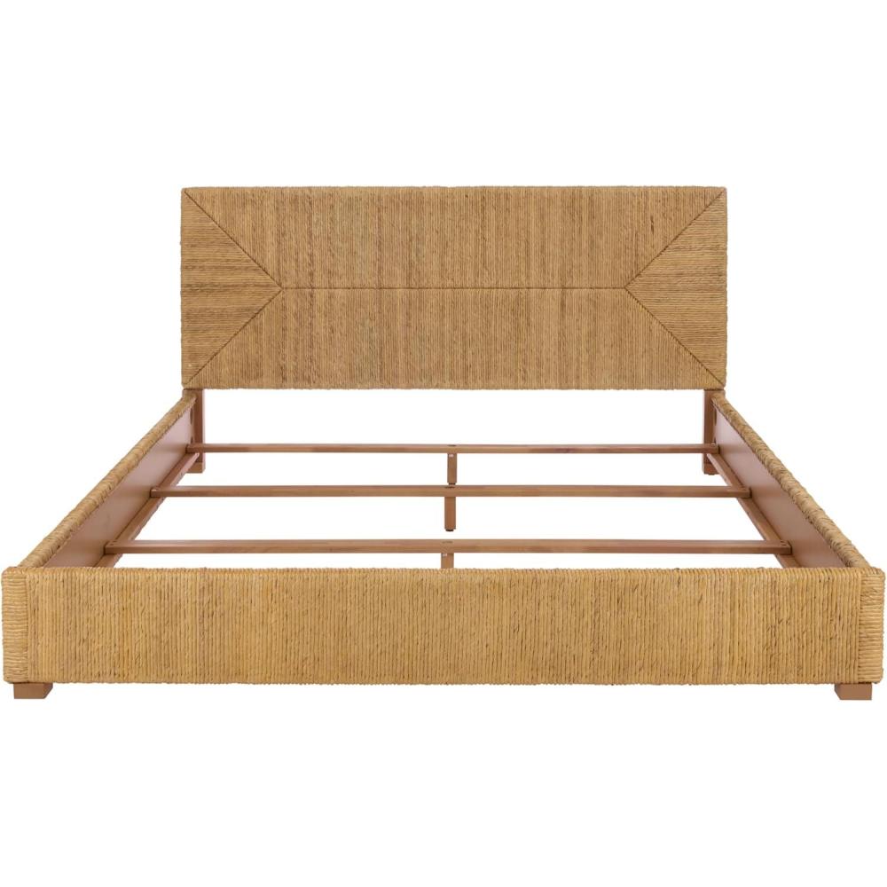 image:imageSAFAVIEH Couture Collection  Glenburg Queen Bed Natural Woven Banana Stem amp Wood Frame Tropical Coastal Design No Box Spring Needed SFV1327AQNatural