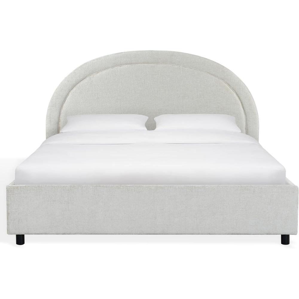 image:imageSAFAVIEH Couture Collection Kaylilly Cream Chenille King Bed Upholstered Arched Headboard No Box Spring Needed Modern Design SFV6115AQCremeBlack